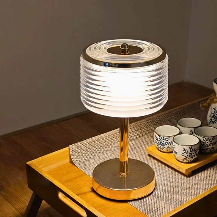 Elegant Gold Table Lamp with Crystal Ring Shade - Adjustable Warm White Light for Living Room or Bedroom-2