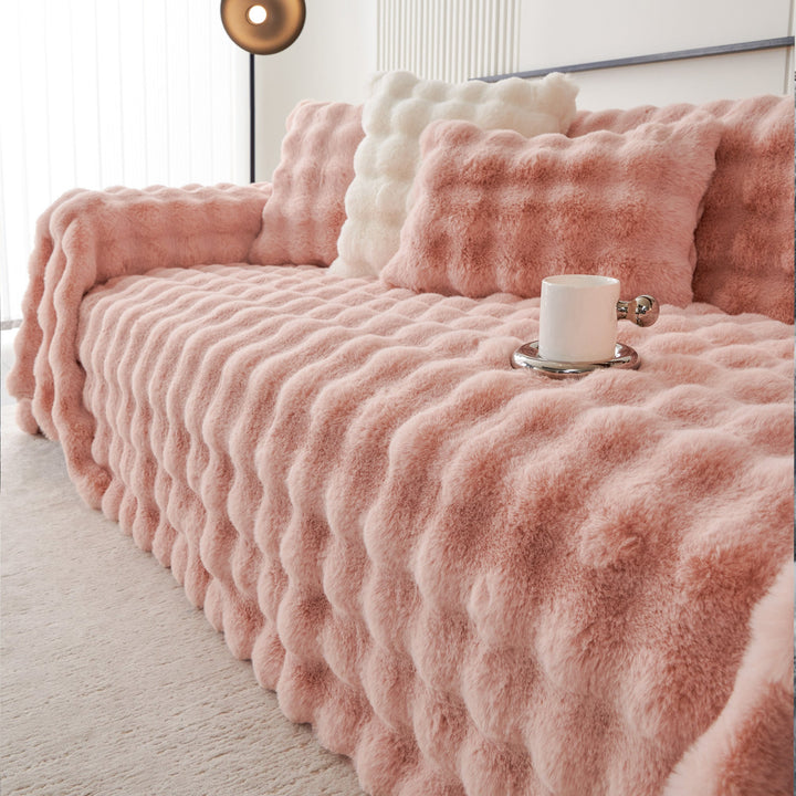 Variant image for Luxurious Cream Sofa Cover with Unique Wave Design - High-Quality Synthetic Fur, Easy to Clean, Versatile Home Decor-13
