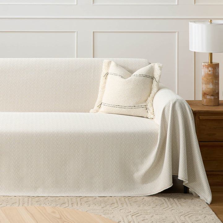 Minimalist Chic Sofa Cover in Warm Terracotta - Fishbone Design Slipcover for Dogs and Protection Against Spills 3