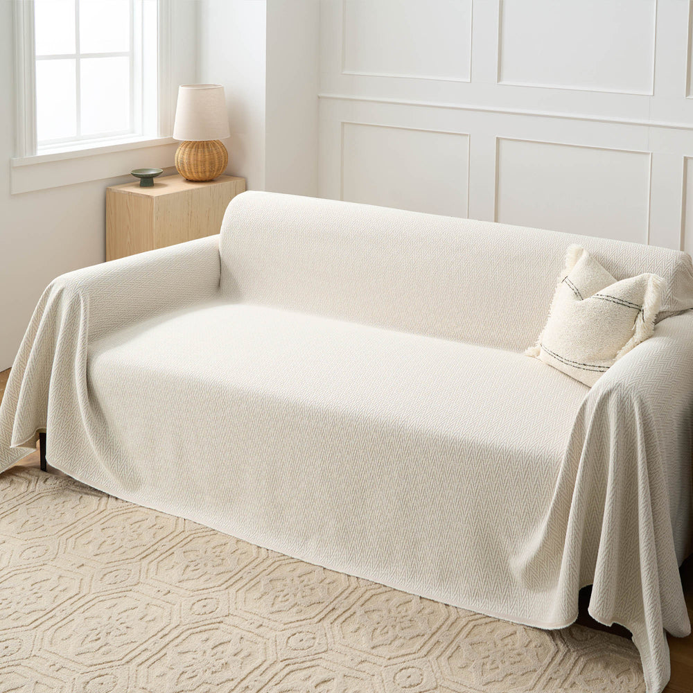 Minimalist Chic Sofa Cover in Warm Terracotta - Fishbone Design Slipcover for Dogs and Protection Against Spills 2