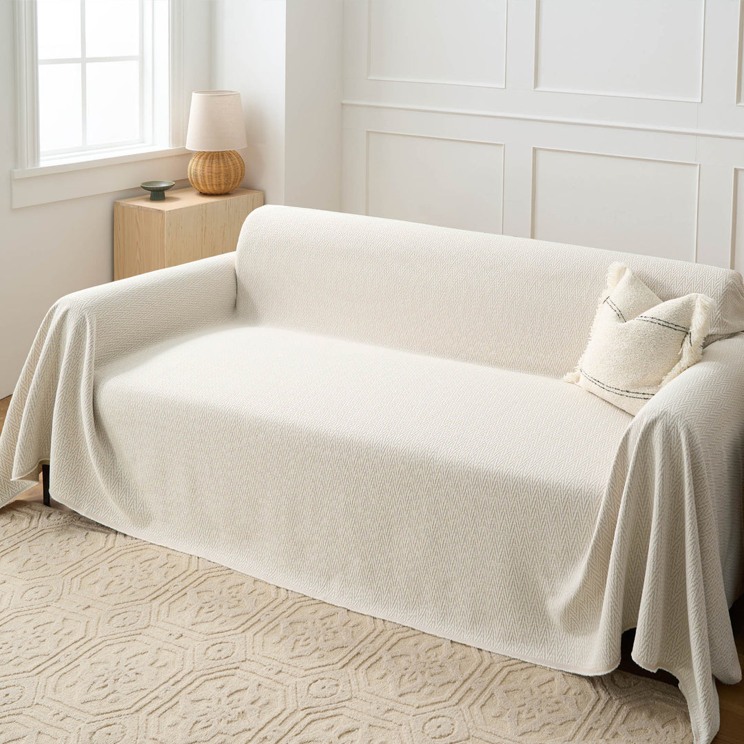 Minimalist Chic Sofa Cover in Warm Terracotta - Fishbone Design Slipcover for Dogs and Protection Against Spills 2
