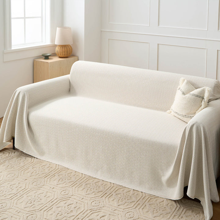 Minimalist Chic Sofa Cover in Warm Terracotta - Fishbone Design Slipcover for Dogs and Protection Against Spills 2