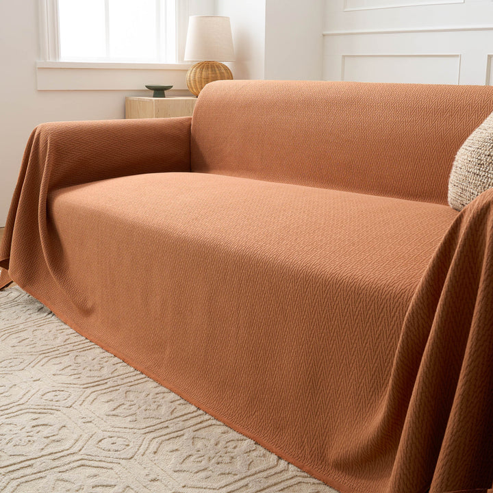 Variant image for Minimalist Chic Sofa Cover in Warm Terracotta - Fishbone Design Slipcover for Dogs and Protection Against Spills-7