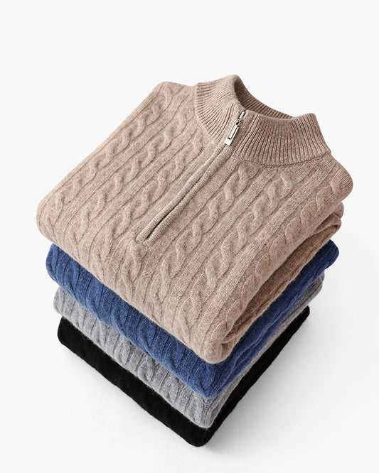 Luxurious 100% Cashmere Woven Half Zip Sweater for Ultimate Comfort