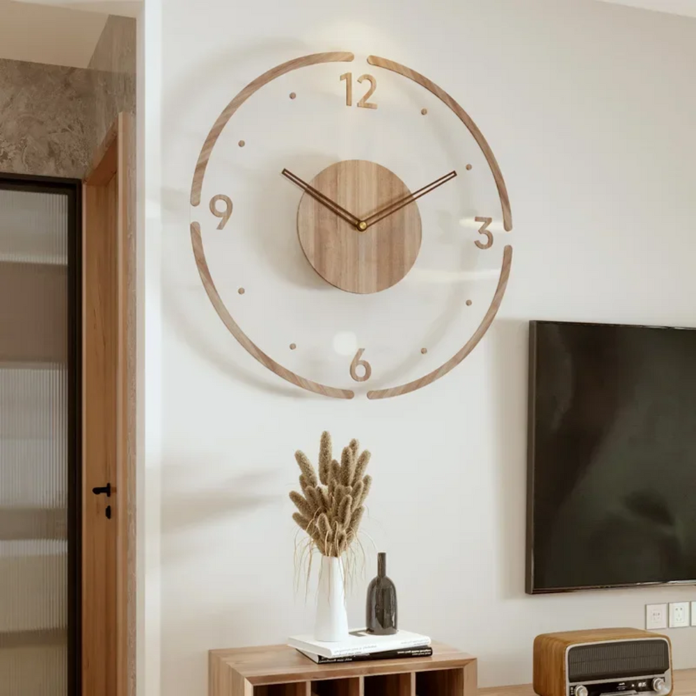 Silent Wooden Wall Clock with Minimalist Design - 40cm Diameter, Silent Movement, Easy to Hang for Home or Office Decor-2