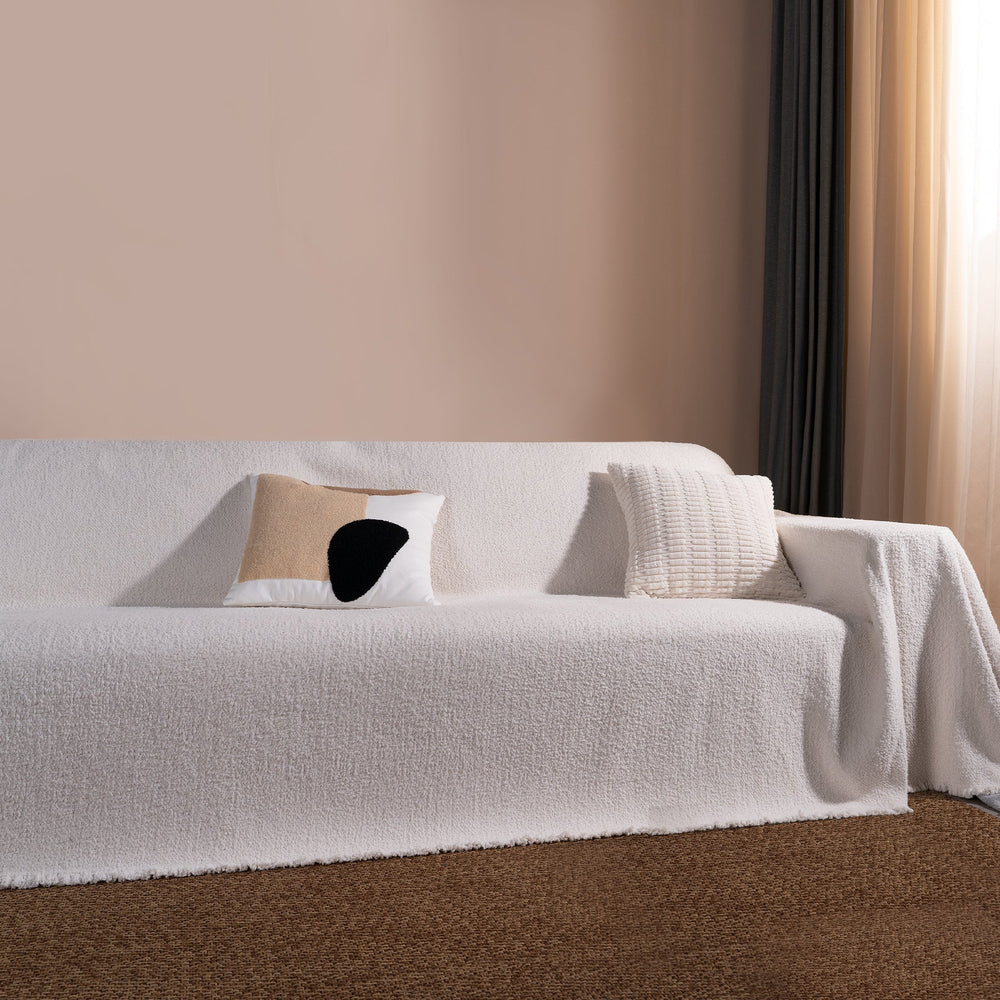 Cozy Chenille Sofa Cover in White - Plush Slipcover for Dogs and Pets, Warm Winter Style, Durable and Easy to Clean 3