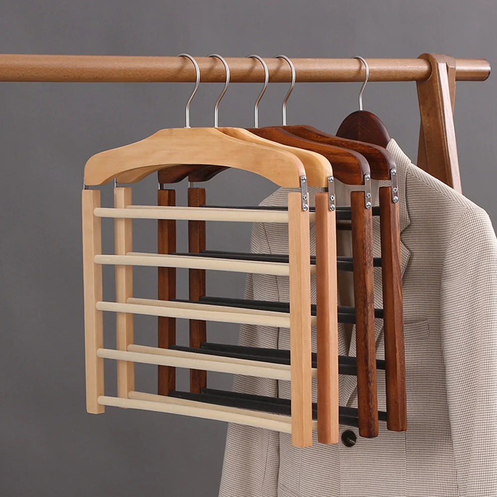Space Saving Wooden Multi-Tier Trouser Rack - Elegant Closet Organizer for Wrinkle-Free Trousers-3
