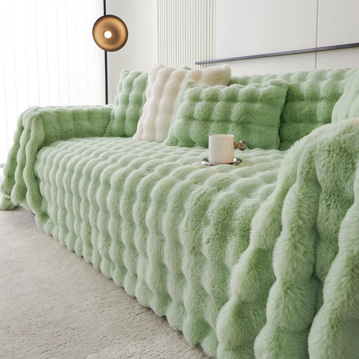 Variant image for Luxurious Cream Sofa Cover with Unique Wave Design - High-Quality Synthetic Fur, Easy to Clean, Versatile Home Decor-19