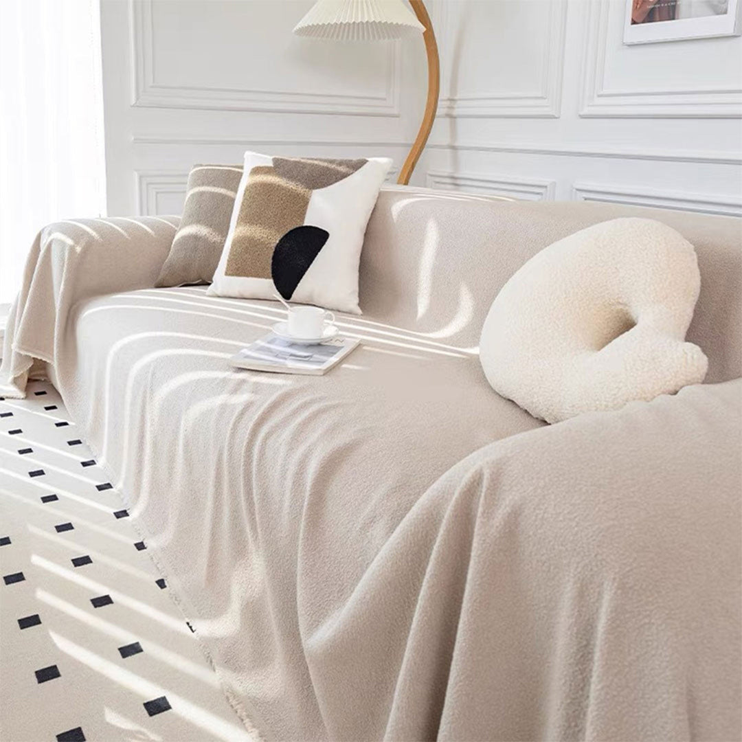 Cozy Chenille Sofa Cover in White - Plush Slipcover for Dogs and Pets, Warm Winter Style, Durable and Easy to Clean 1