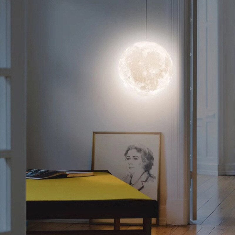 3D Moon Pendant Ceiling Light - Adjustable LED Color, Modern Design, Energy-Efficient, Multiple Sizes Available-2