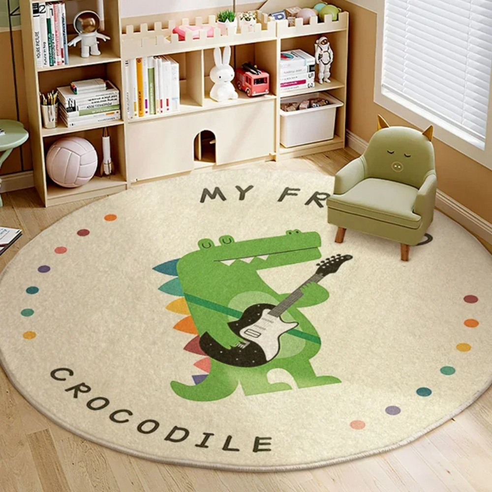 Soft Round Children's Rug with Animal Motifs - Fluffy Carpet for Play Areas and Reading Corners-2