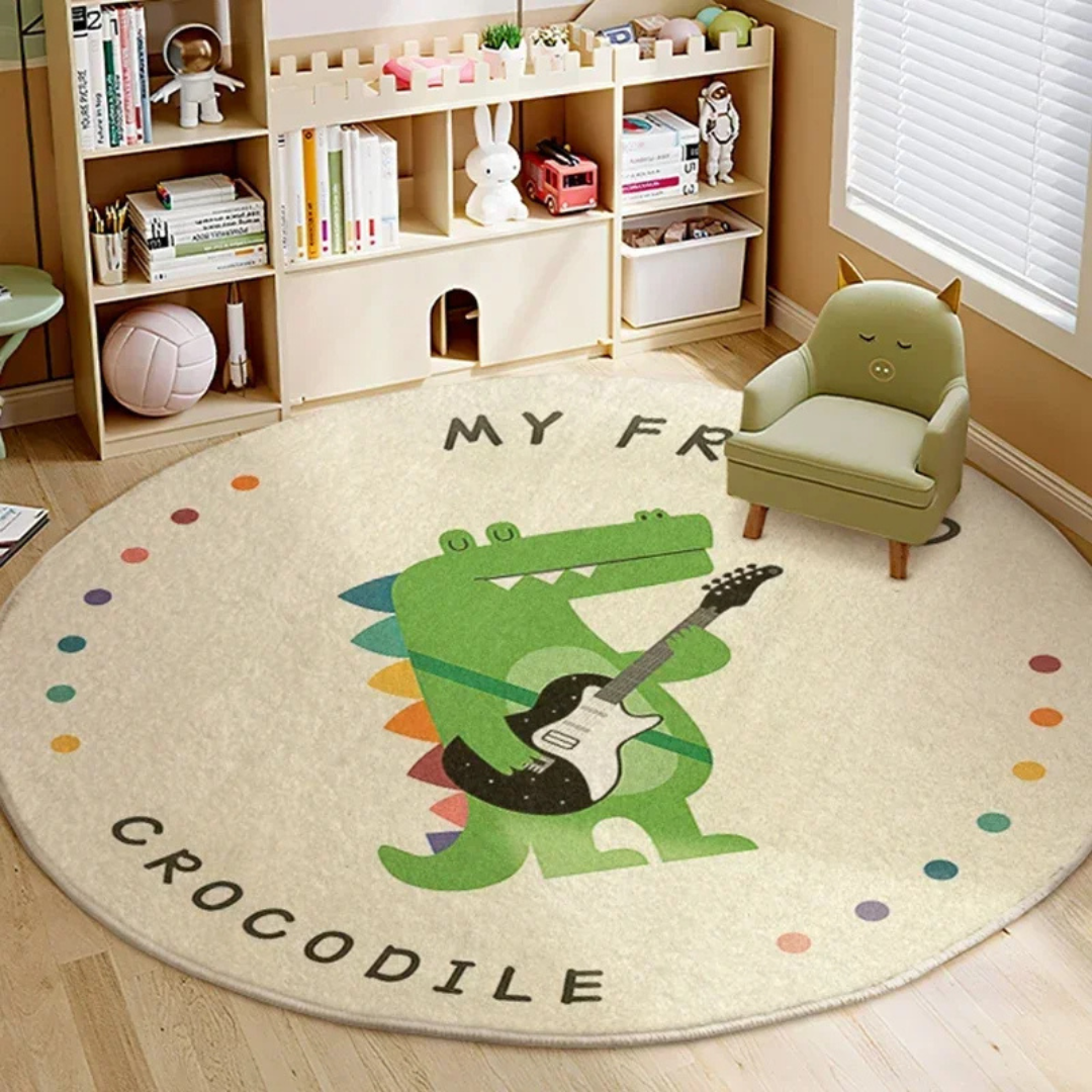 Soft Round Children's Rug with Animal Motifs - Fluffy Carpet for Play Areas and Reading Corners-2