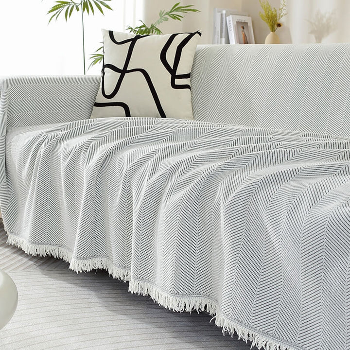 Variant image for Cozy Chenille Herringbone Couch Cover with Tassels - Soft, Elegant Sofa Slipcover, Machine Washable, Multiple Sizes Available-16