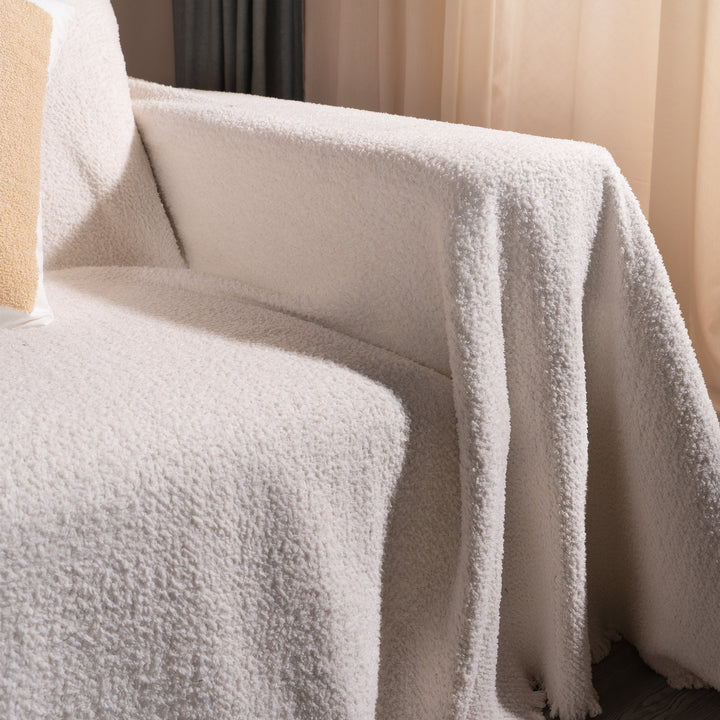 Cozy Chenille Sofa Cover in White - Plush Slipcover for Dogs and Pets, Warm Winter Style, Durable and Easy to Clean 4