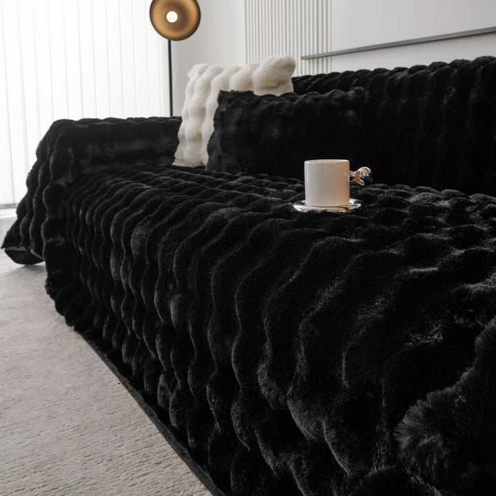 Variant image for Luxurious Cream Sofa Cover with Unique Wave Design - High-Quality Synthetic Fur, Easy to Clean, Versatile Home Decor-25