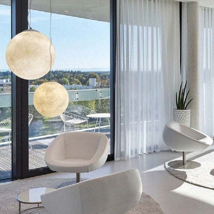 3D Moon Pendant Ceiling Light - Adjustable LED Color, Modern Design, Energy-Efficient, Multiple Sizes Available-3