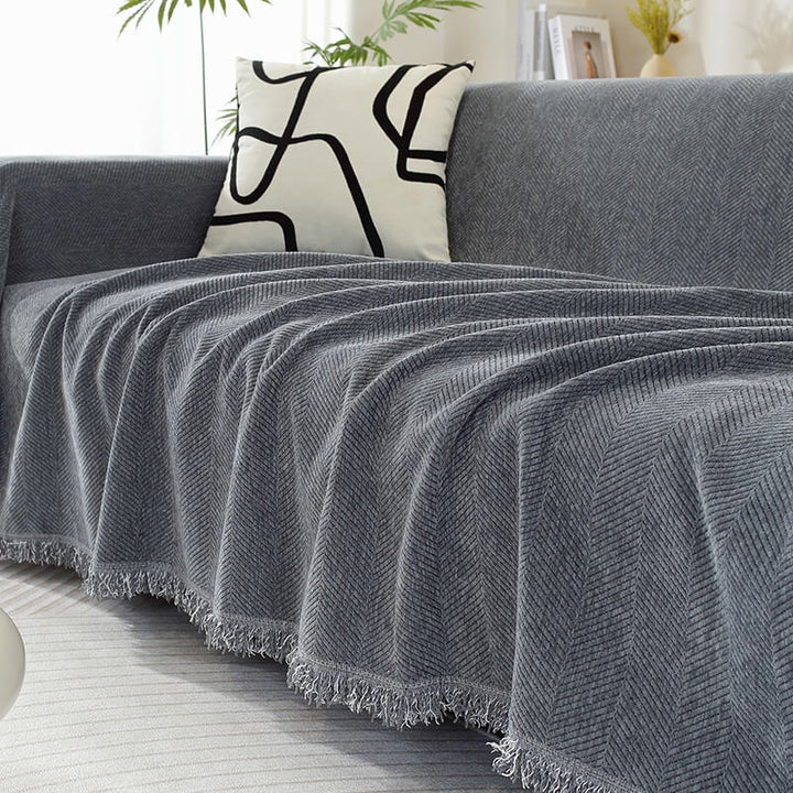 Variant image for Cozy Chenille Herringbone Couch Cover with Tassels - Soft, Elegant Sofa Slipcover, Machine Washable, Multiple Sizes Available-6