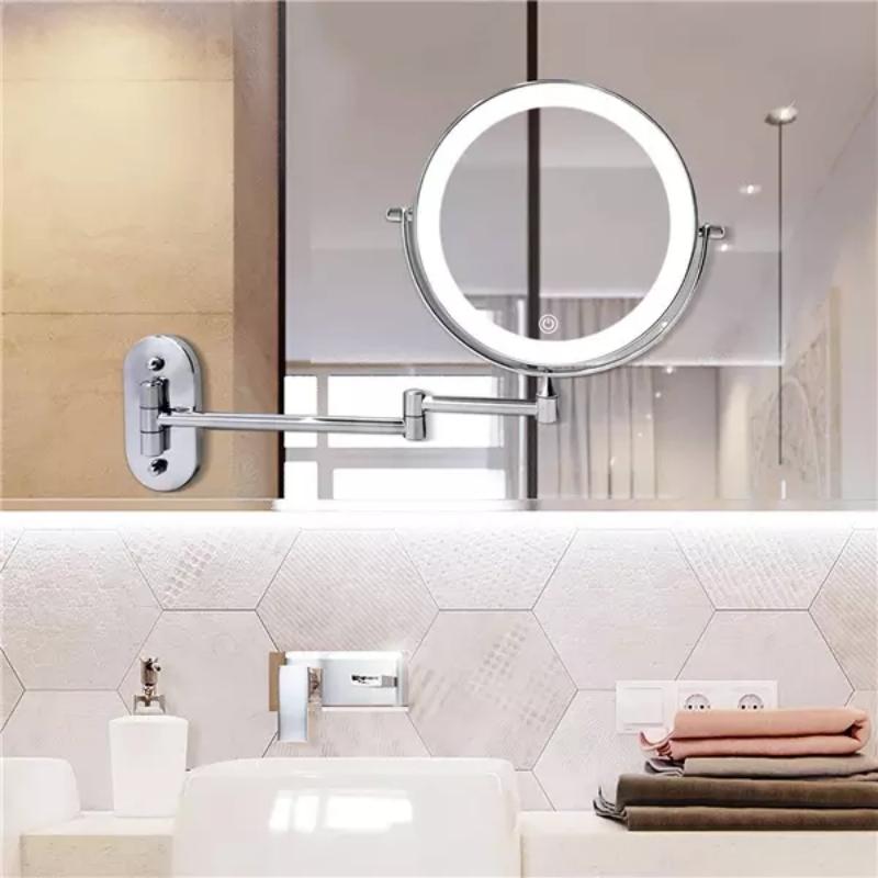 Elegant LED Vanity Mirror with Adjustable Magnification and Touch-Controlled Lighting - Chrome Silver, 20 cm Diameter-2