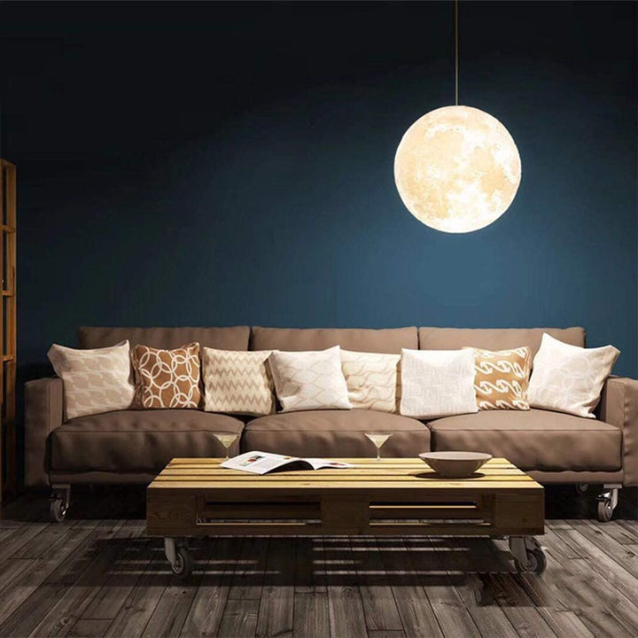 3D Moon Pendant Ceiling Light - Adjustable LED Color, Modern Design, Energy-Efficient, Multiple Sizes Available-6