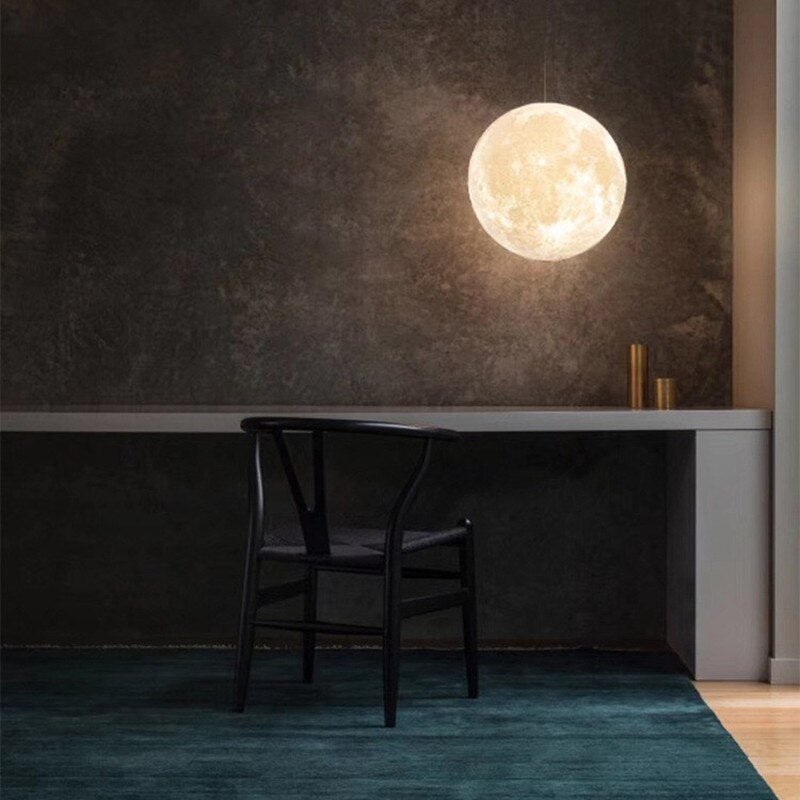 3D Moon Pendant Ceiling Light - Adjustable LED Color, Modern Design, Energy-Efficient, Multiple Sizes Available-4