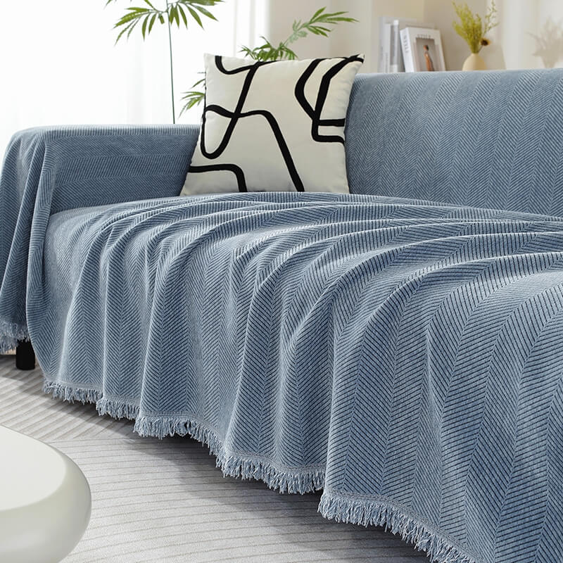 Cozy Chenille Herringbone Couch Cover with Tassels - Soft, Elegant Sofa Slipcover, Machine Washable, Multiple Sizes Available-2
