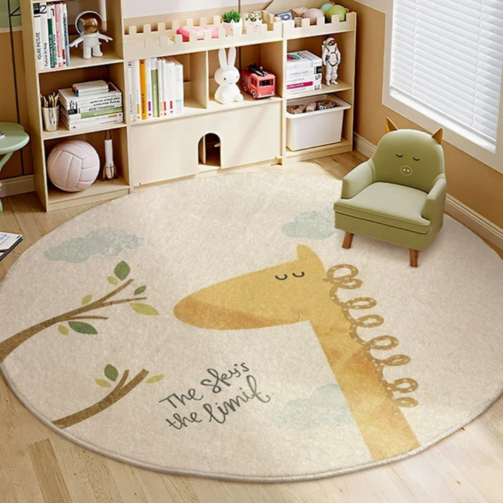 Soft Round Children's Rug with Animal Motifs - Fluffy Carpet for Play Areas and Reading Corners-4