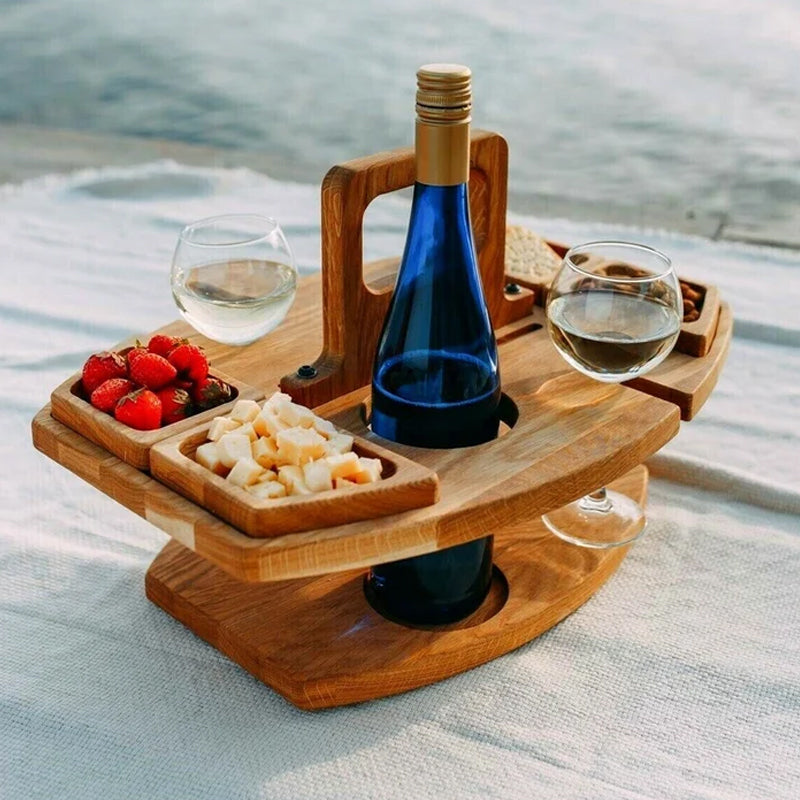 Portable Wood Folding Picnic Table with Snack Compartments and Glass Holders - Ideal for Outdoor Events-1