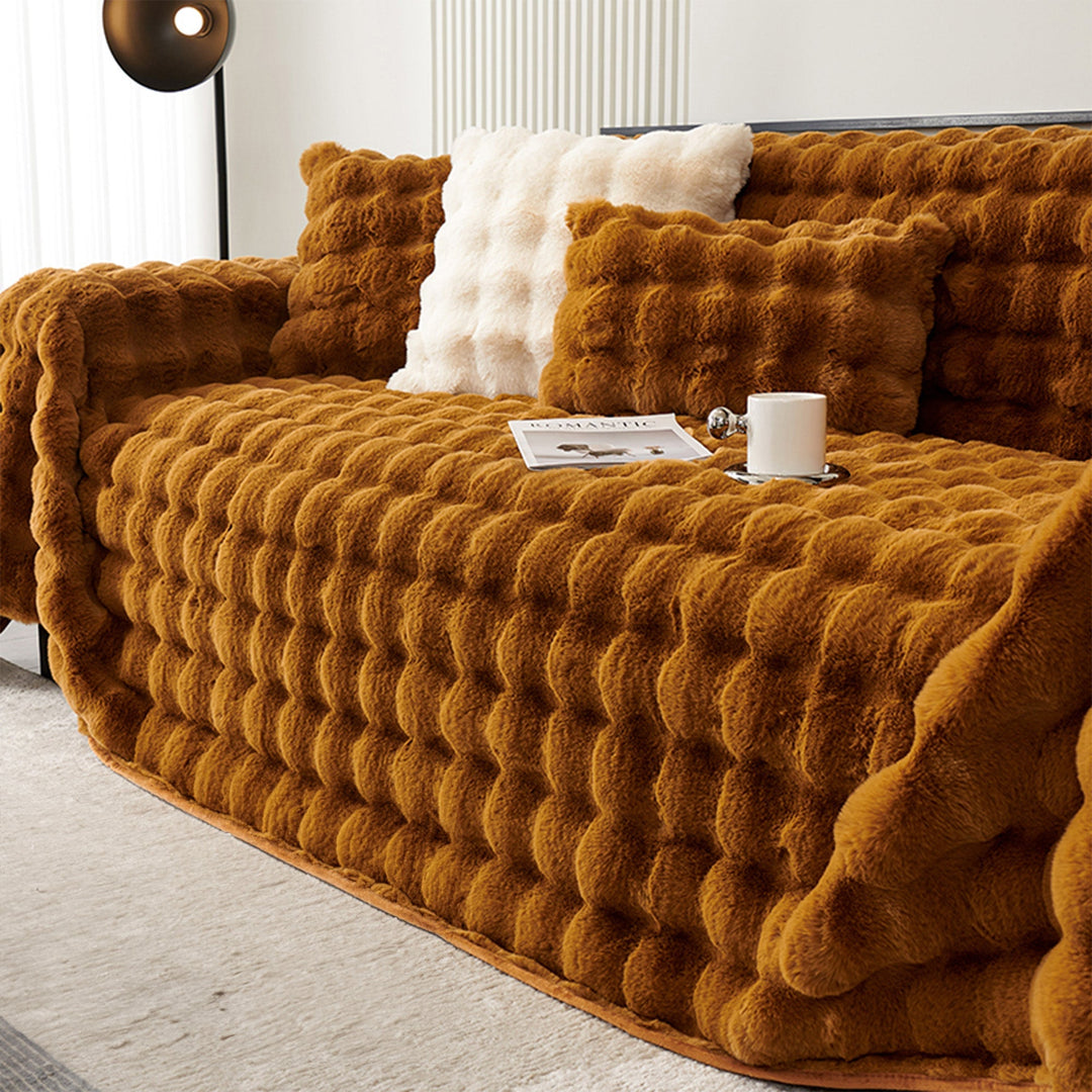 Variant image for Luxurious Cream Sofa Cover with Unique Wave Design - High-Quality Synthetic Fur, Easy to Clean, Versatile Home Decor-48