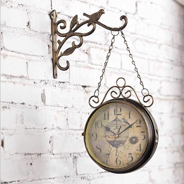 Double-Sided Weatherproof Outdoor Garden Clock - Vintage Design in Metal and Glass, Quartz Movement, Easy to Install-2