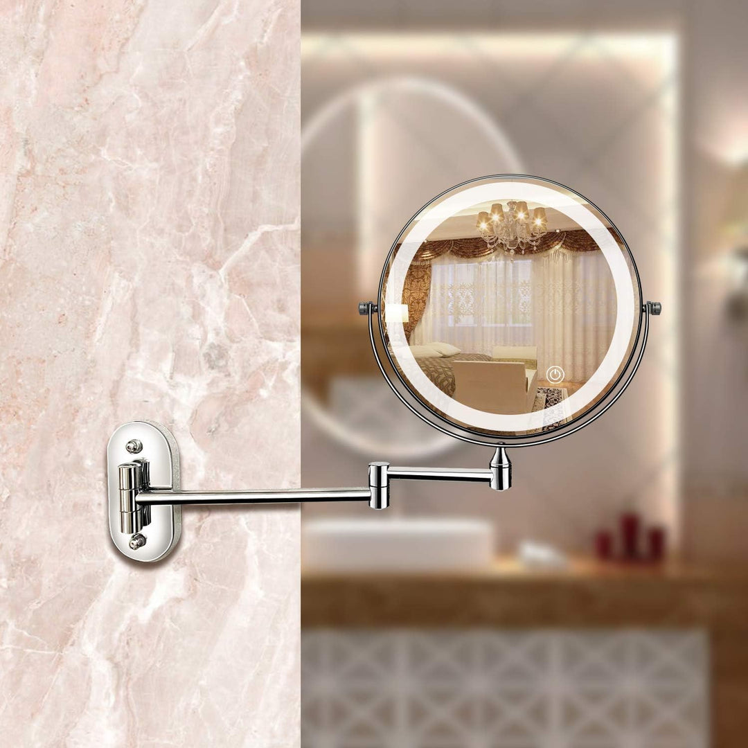 Elegant LED Vanity Mirror with Adjustable Magnification and Touch-Controlled Lighting - Chrome Silver, 20 cm Diameter-3