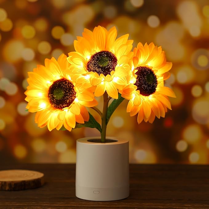 LED Sunflower Table Lamp - Natural Floral Design for Living Room and Bedroom Decor with Warm Light, USB Powered-2