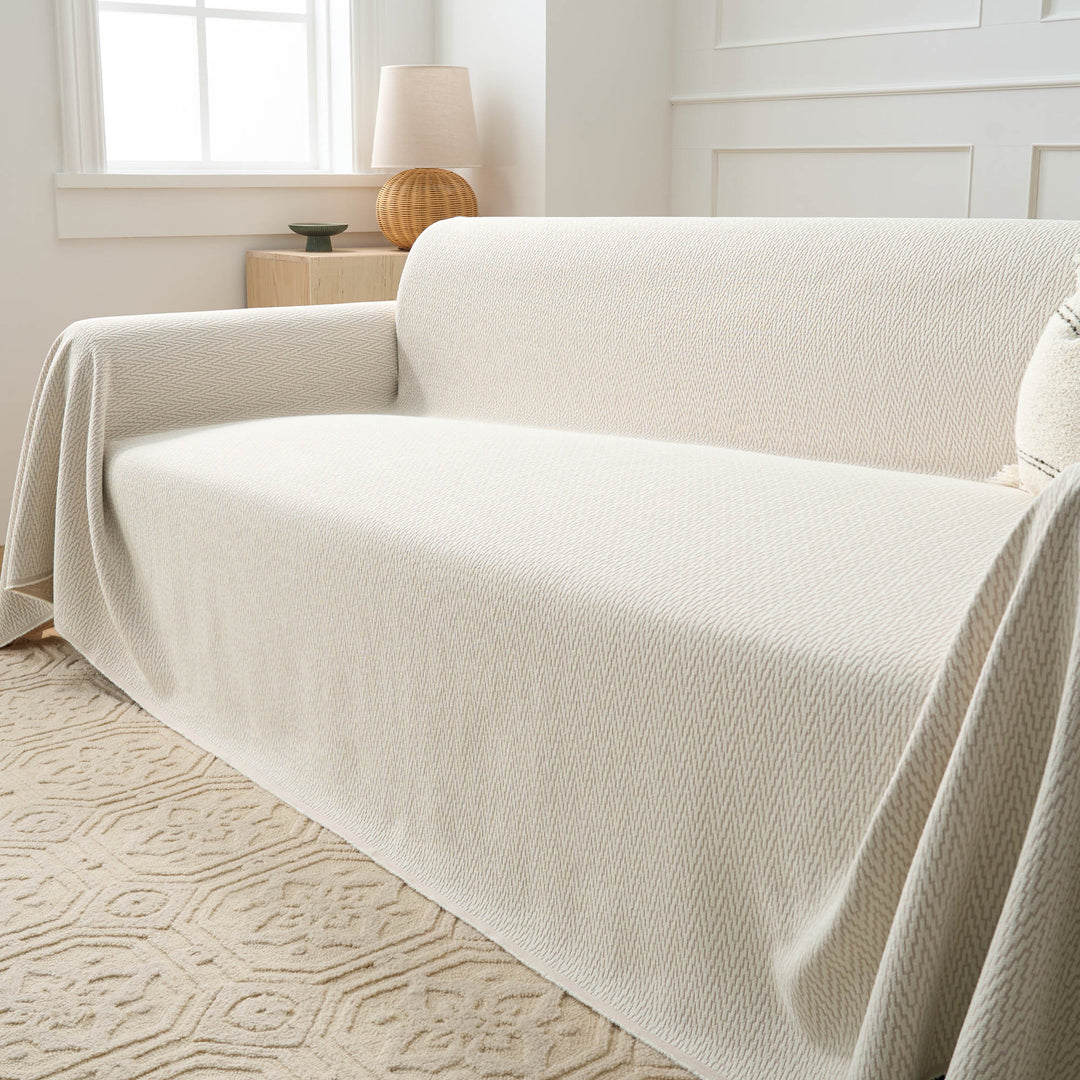 Minimalist Chic Sofa Cover in Warm Terracotta - Fishbone Design Slipcover for Dogs and Protection Against Spills 1