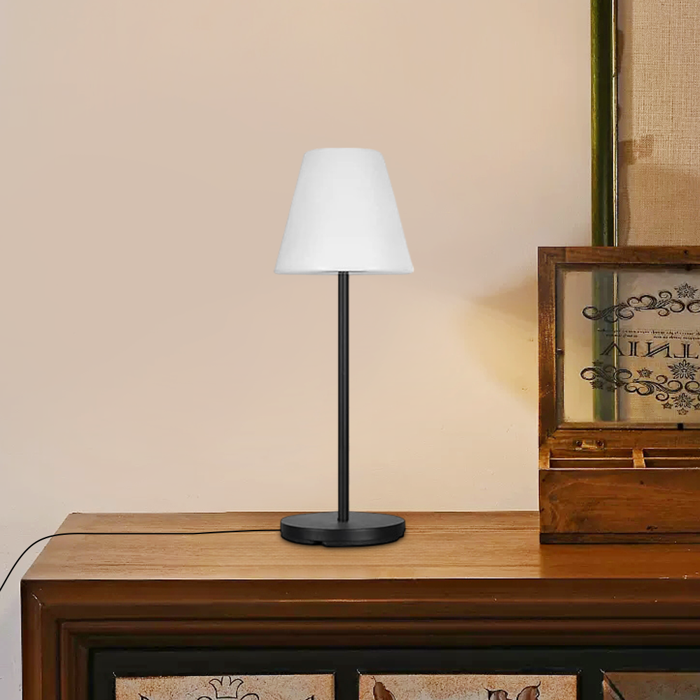 Variant image for Modern Black Table Lamp with Adjustable Height and White Fabric Shade - Stylish Bedside or Desk Lamp for Living Room-1