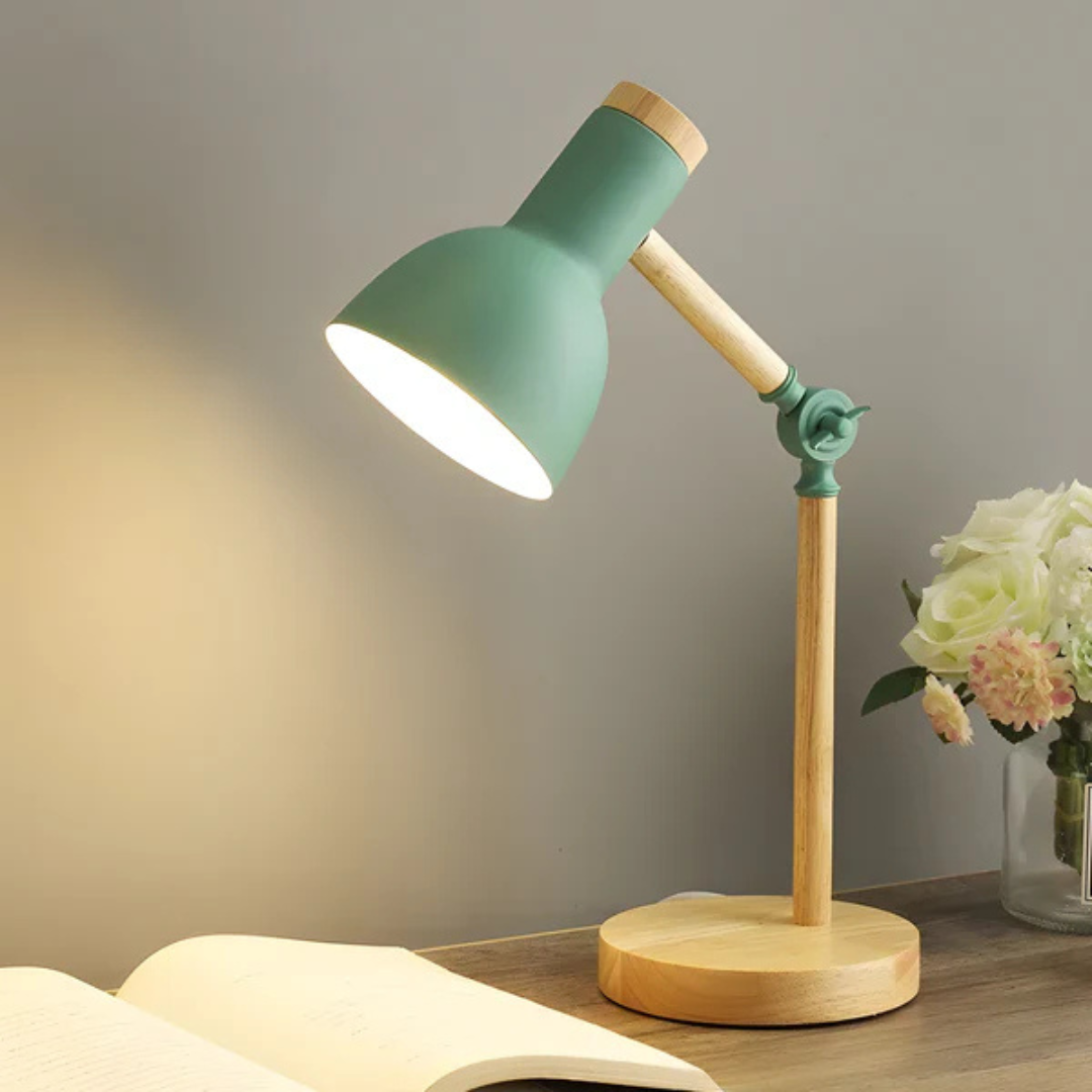 Adjustable LED Table Lamp with Wooden Arm - Modern Bedside or Desk Lamp for Bedroom and Study 0