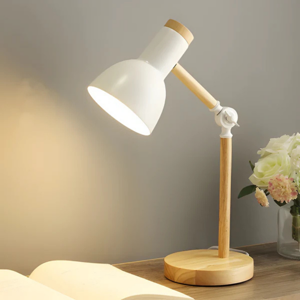 Adjustable LED Table Lamp with Wooden Arm - Modern Bedside or Desk Lamp for Bedroom and Study 1