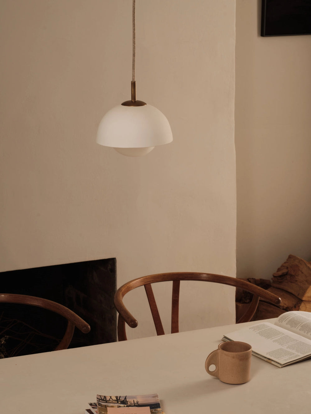 Aged Brass Pendant Light with Warm White Porcelain Shade - Elegant Ceiling Light Fixture for Kitchen Island 1