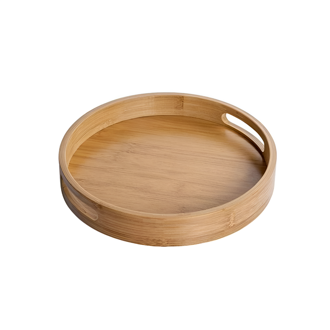 Round Bamboo Serving Tray with Stable Handles - Eco-Friendly and Easy to Clean-1