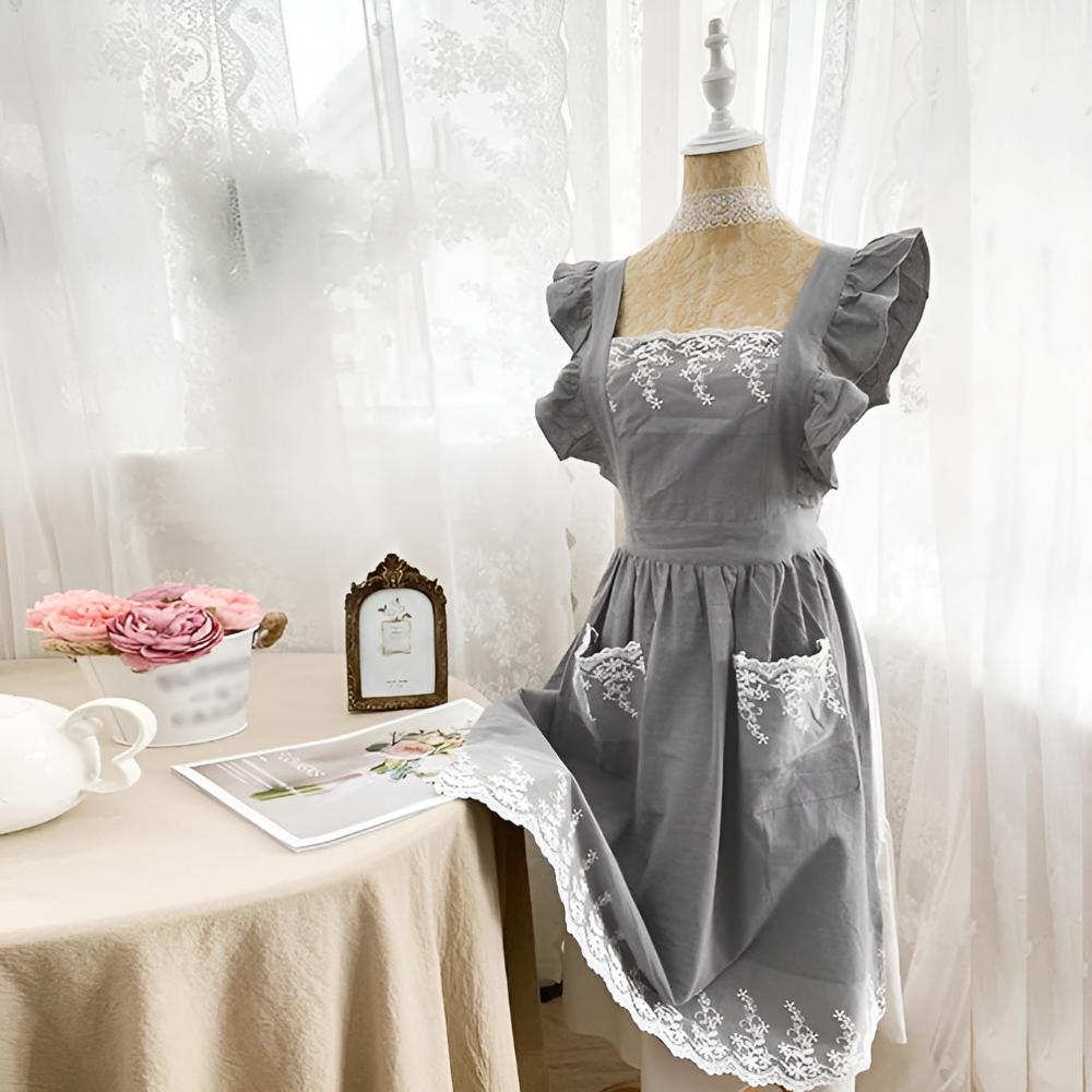 Elegant Ruffled Apron in Blush Cotton with Cross-Back Design and Spacious Pockets-2