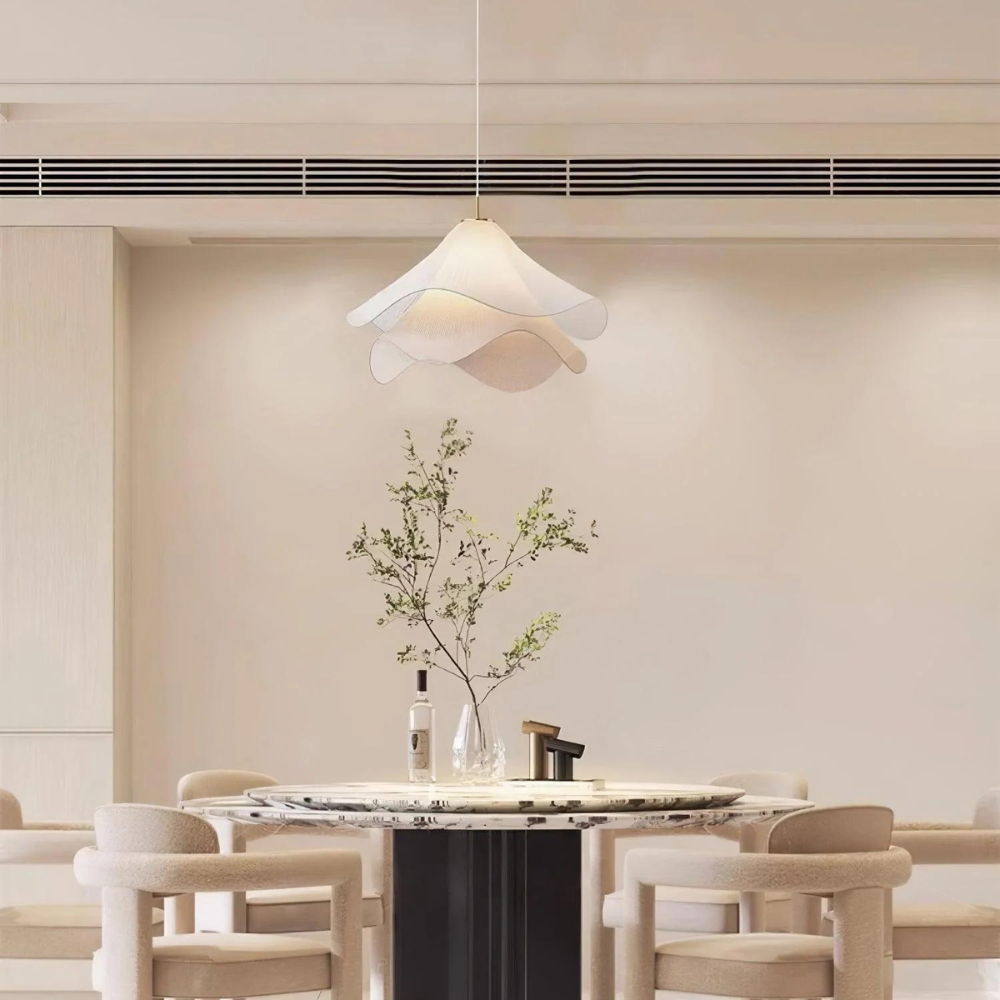 Boho Chic White Fabric Pendant Light, Adjustable Ceiling Fixture, E27 Socket, Ø40-60 cm - Ideal for Kitchen and Living Room Lighting 2