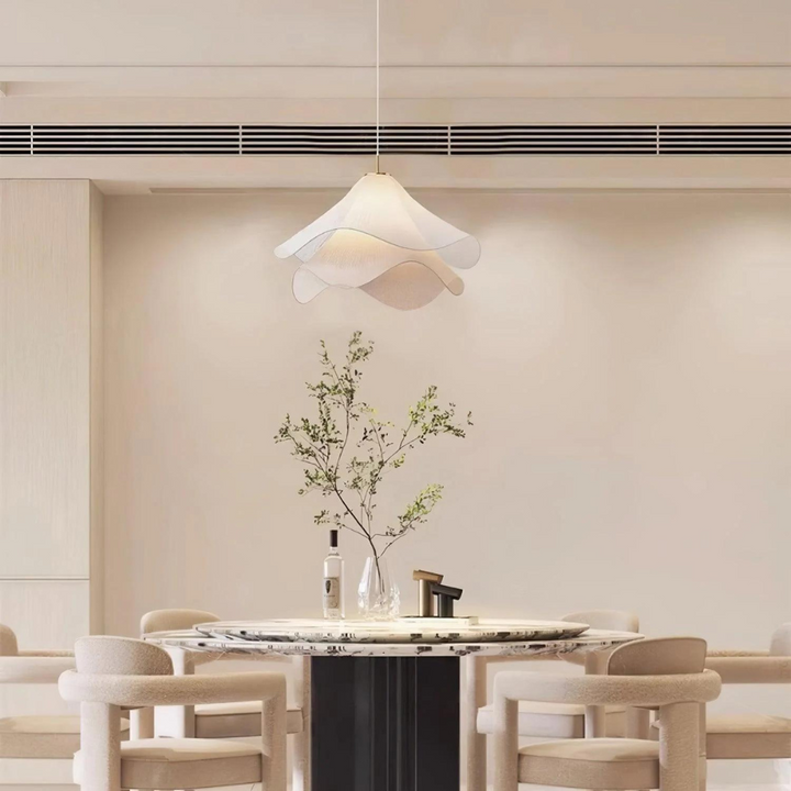 Boho Chic White Fabric Pendant Light, Adjustable Ceiling Fixture, E27 Socket, Ø40-60 cm - Ideal for Kitchen and Living Room Lighting 2