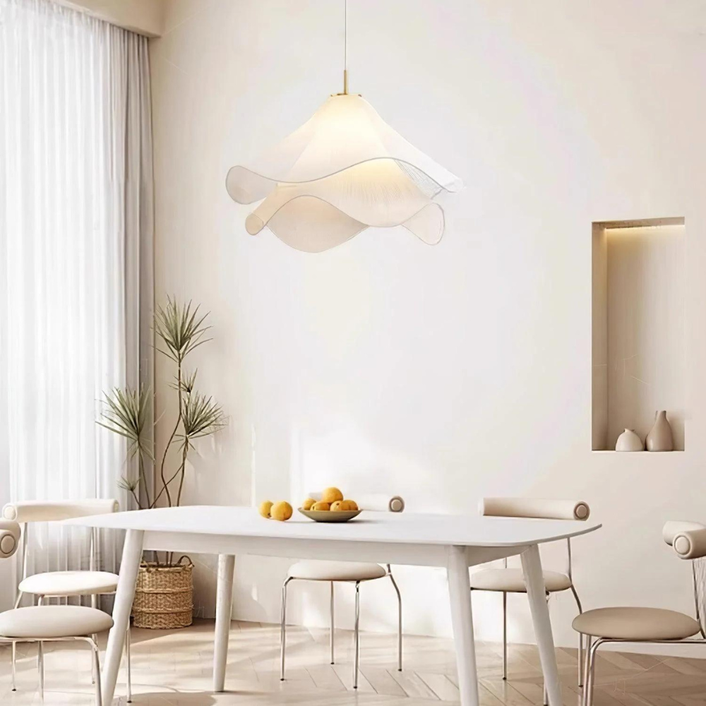 Boho Chic White Fabric Pendant Light, Adjustable Ceiling Fixture, E27 Socket, Ø40-60 cm - Ideal for Kitchen and Living Room Lighting 3