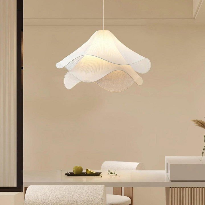 Boho Chic White Fabric Pendant Light, Adjustable Ceiling Fixture, E27 Socket, Ø40-60 cm - Ideal for Kitchen and Living Room Lighting 5