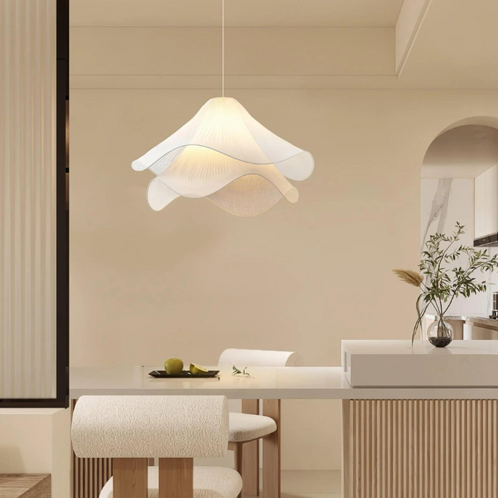 Boho Chic White Fabric Pendant Light, Adjustable Ceiling Fixture, E27 Socket, Ø40-60 cm - Ideal for Kitchen and Living Room Lighting 6