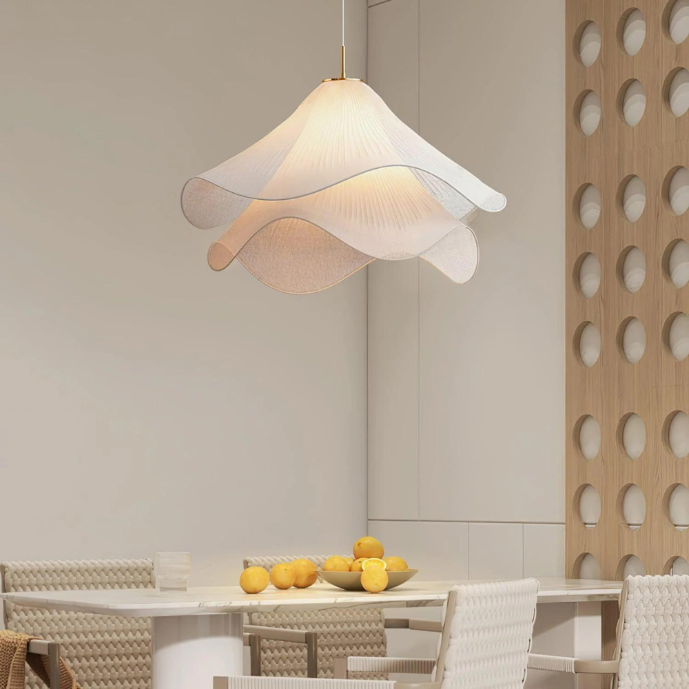 Boho Chic White Fabric Pendant Light, Adjustable Ceiling Fixture, E27 Socket, Ø40-60 cm - Ideal for Kitchen and Living Room Lighting 7