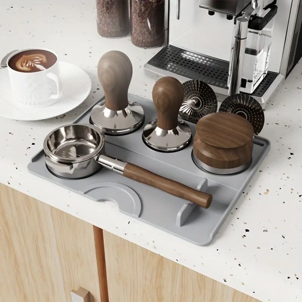 Silicone Tamper Mat with Storage Compartments for Espresso Tools - Non-Slip Design-2