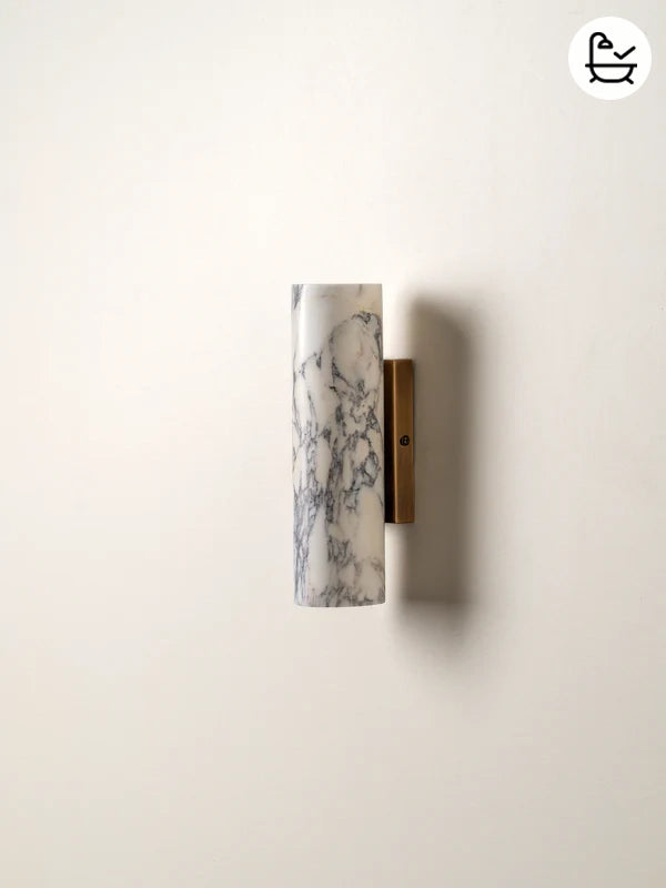 Calacatta Marble Wall Light with Aged Brass Finish - Elegant Bathroom Wall Sconce for Ambient Lighting 0