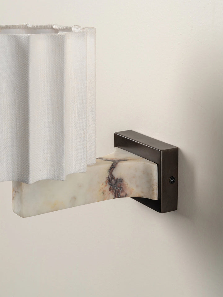 Calacatta Viola Marble Wall Light with Linen Shade and Bronze Plate - Elegant Minimalist Wall Sconce for Living Room and Bathroom 3