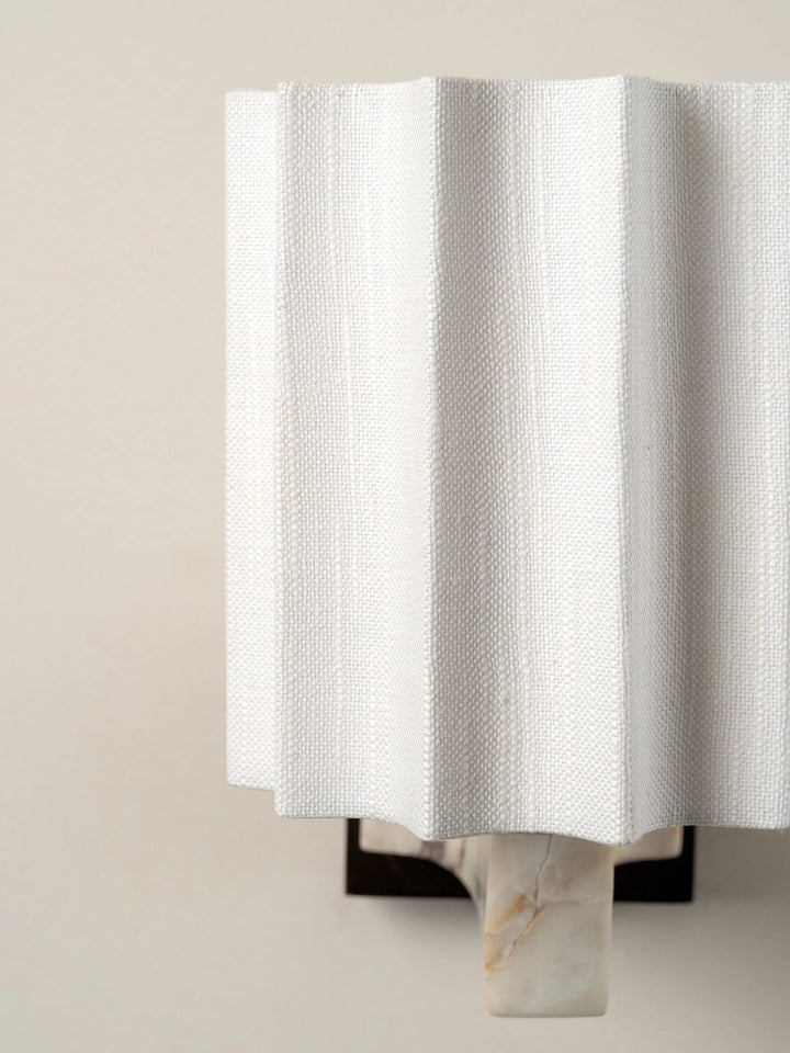 Calacatta Viola Marble Wall Light with Linen Shade and Bronze Plate - Elegant Minimalist Wall Sconce for Living Room and Bathroom 4