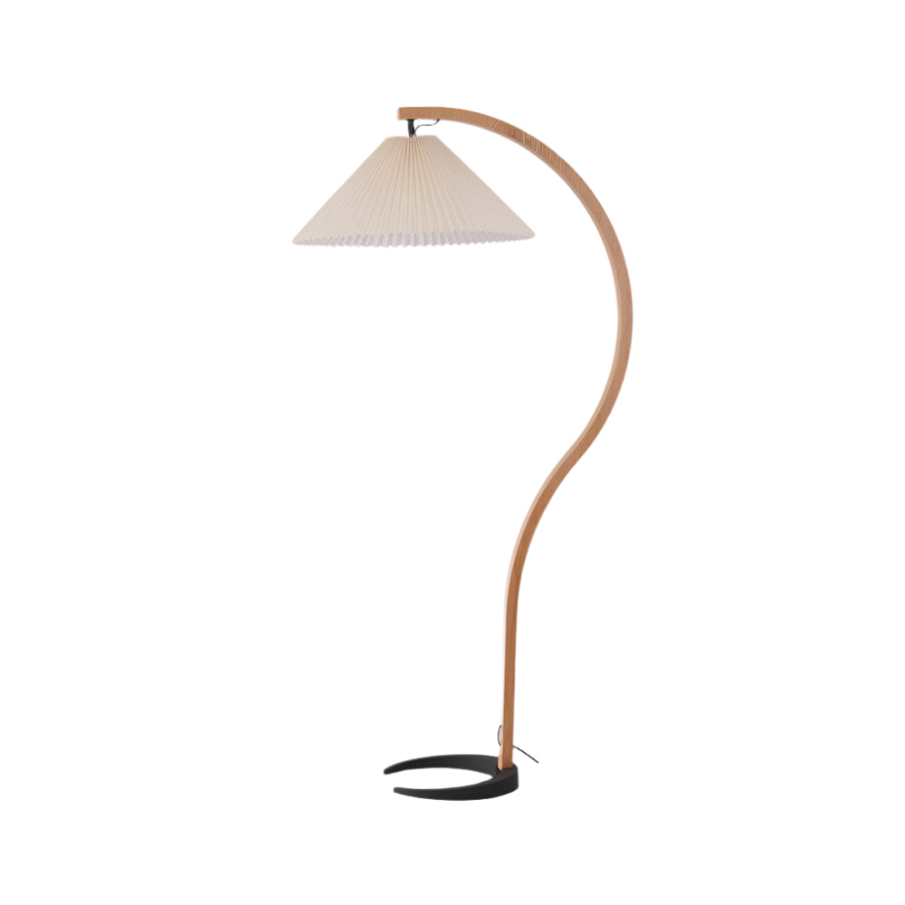 Modern Scandinavian Floor Lamp with Beech Wood and Linen Shade - Stylish Standing Lamp for Living Room, E26/E27 Socket-1