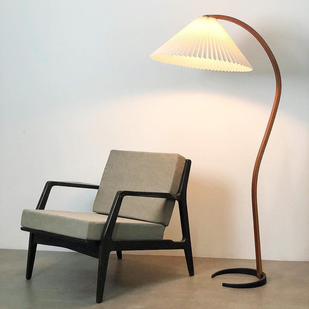 Modern Scandinavian Floor Lamp with Beech Wood and Linen Shade - Stylish Standing Lamp for Living Room, E26/E27 Socket-2